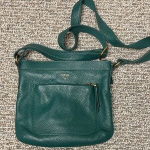 Fossil Teal Leather Crossbody Bag